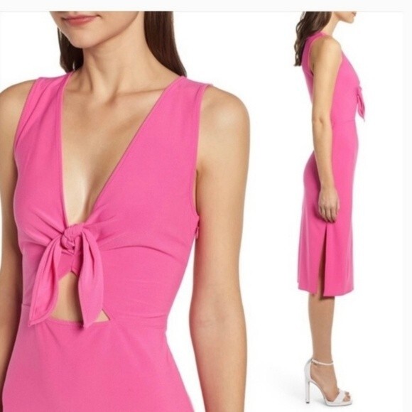 Leith Hot Pink Tie  Barbiecore Front Cutout Midi Plus Dress size 1X - Picture 2 of 13